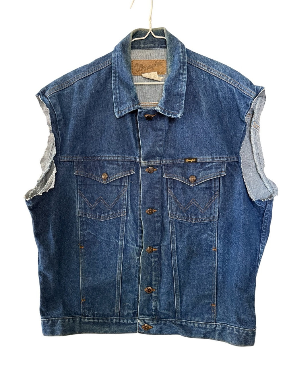 Vintage Wrangler Vest Mens XL Blue Denim Western Trucker Button Front Sleeveless